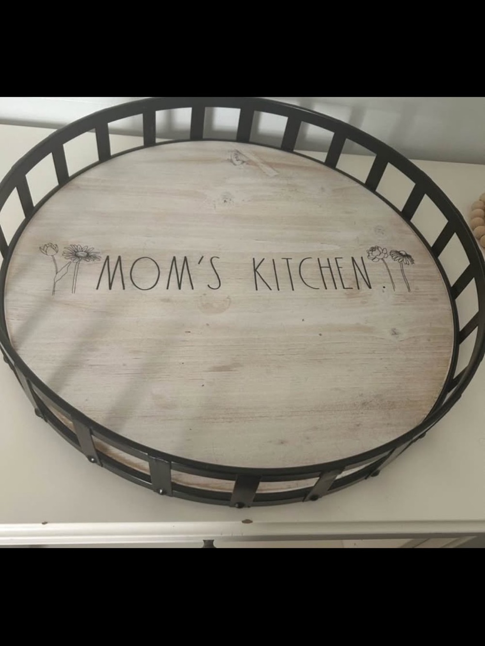 Rae Dunn 18” wood and metal tray